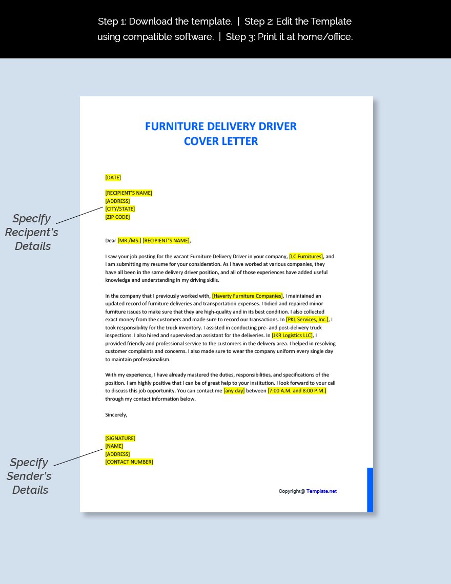 Furniture Delivery Driver Cover Letter