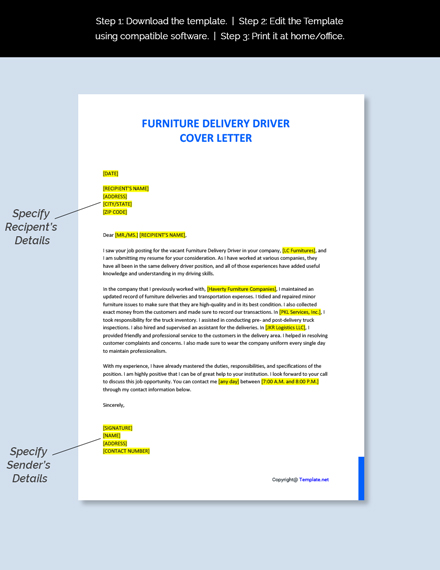 Free Furniture Delivery Driver Cover Letter Template - Google Docs ...