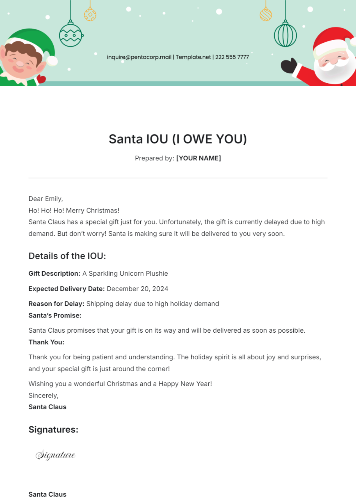 Santa IOU Template - Edit Online & Download