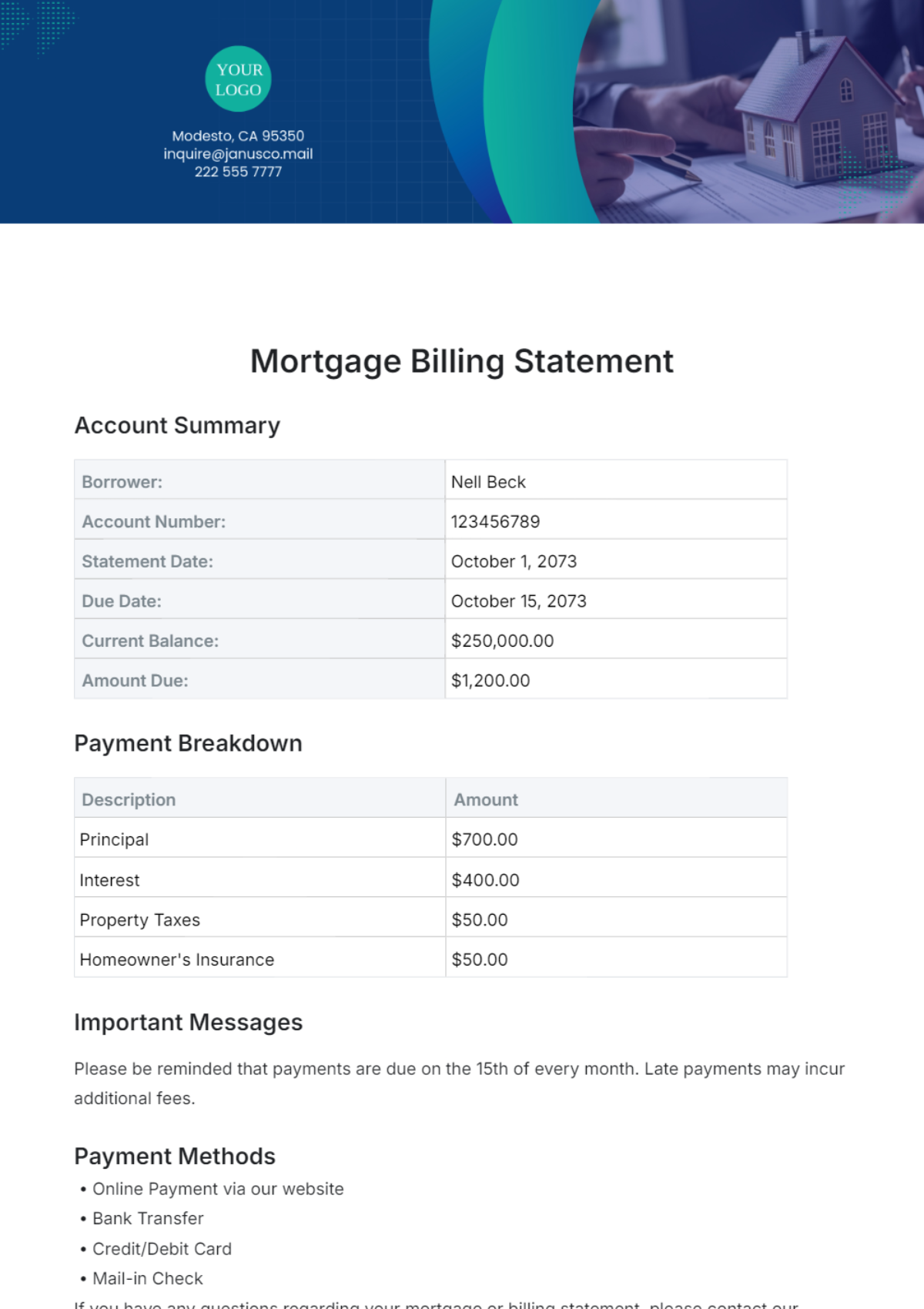 Mortgage Billing Statement Template - Edit Online & Download