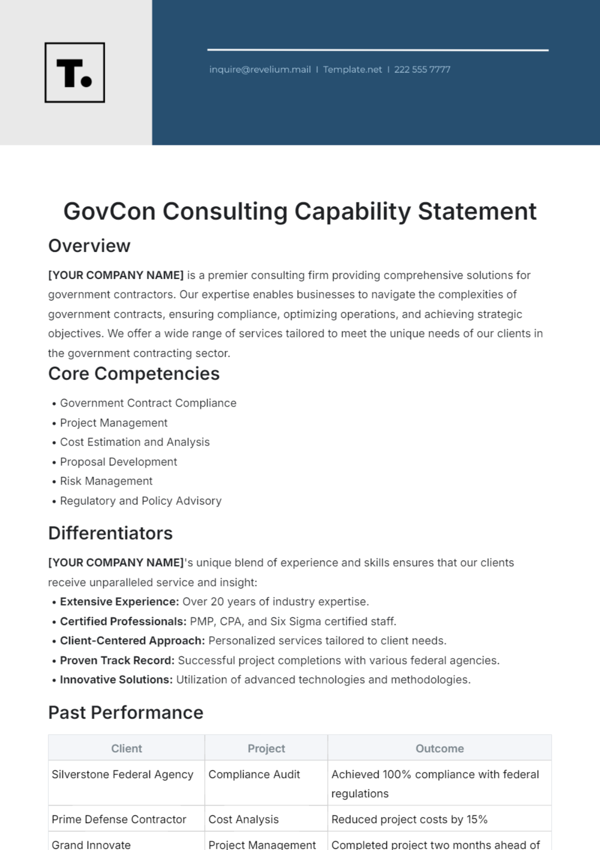 GovCon Consulting Capability Statement Template