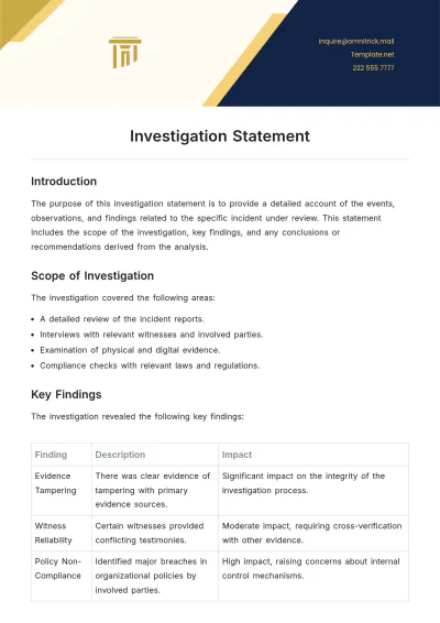 Free Investigation Statement Template to Edit Online