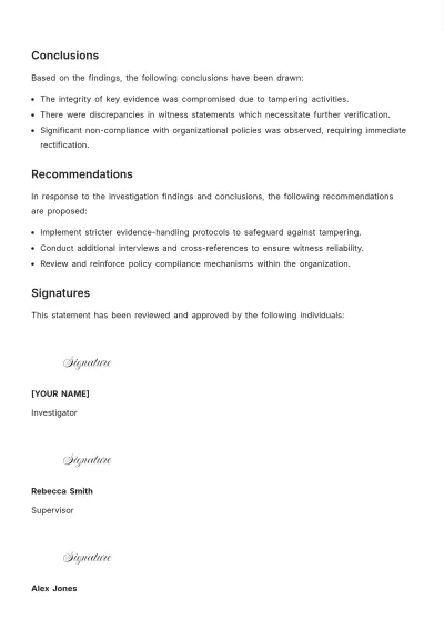 Free Investigation Statement Template to Edit Online