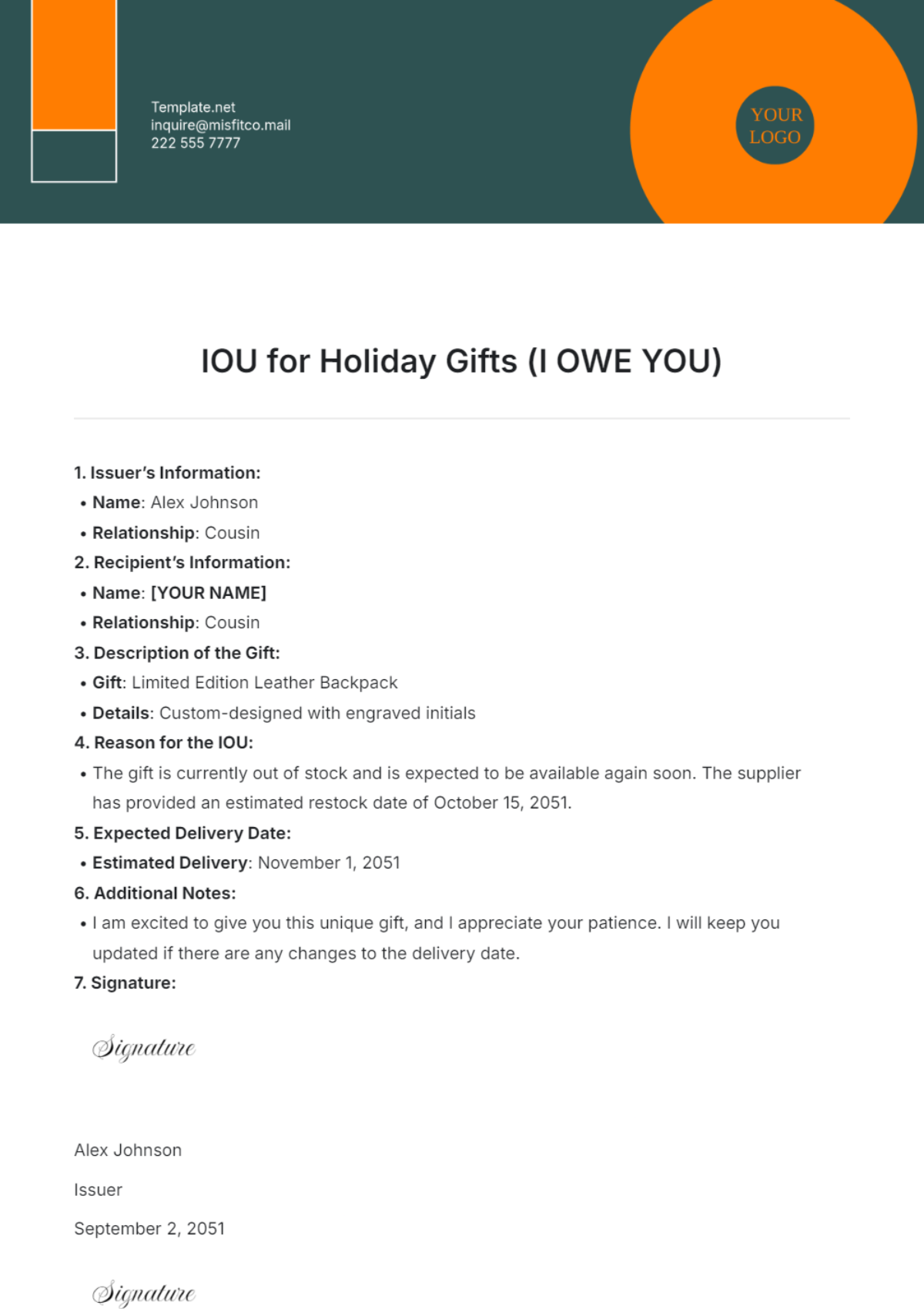 IOU for Holiday Gifts Template - Edit Online & Download