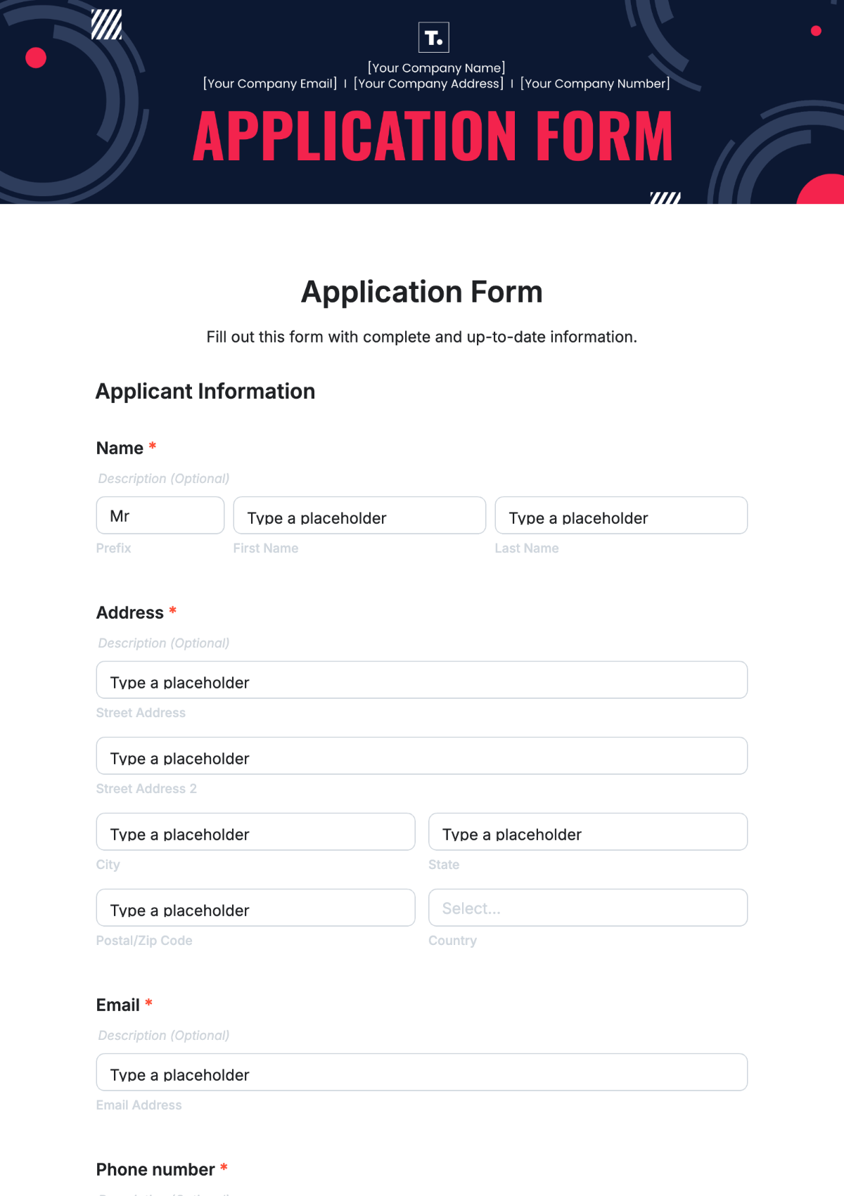 Application Form Template