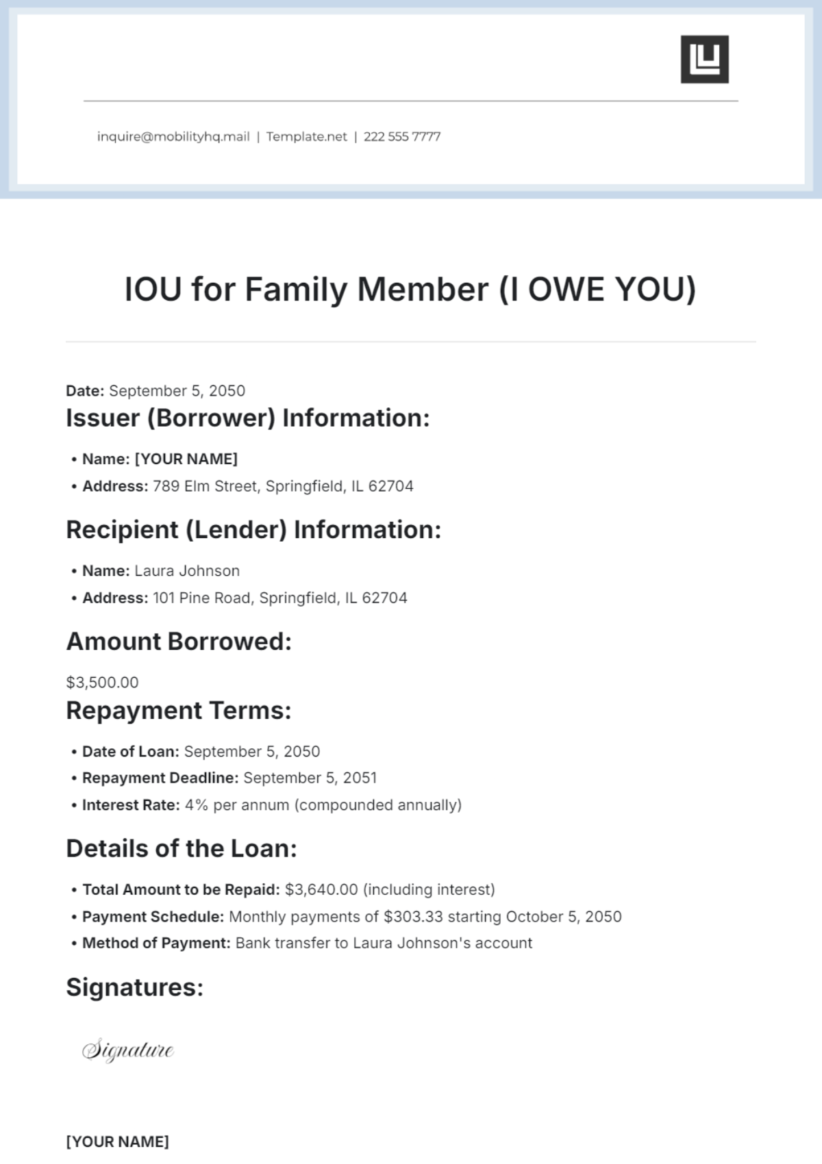 IOU for Family Member Template - Edit Online & Download