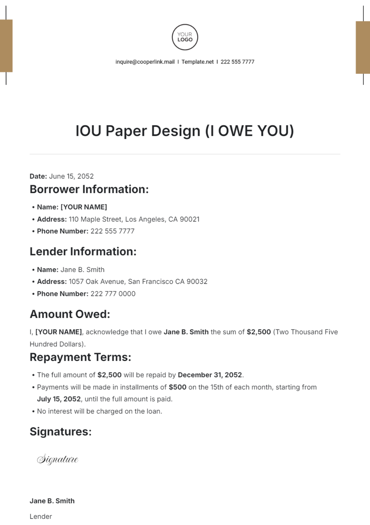 IOU Paper Design Template - Edit Online & Download