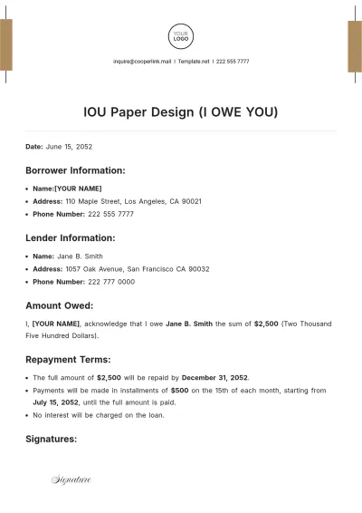 Free IOU Paper Design Template to Edit Online