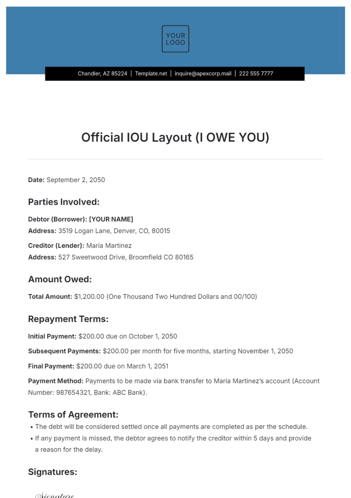 Official IOU Layout Template - Edit Online & Download