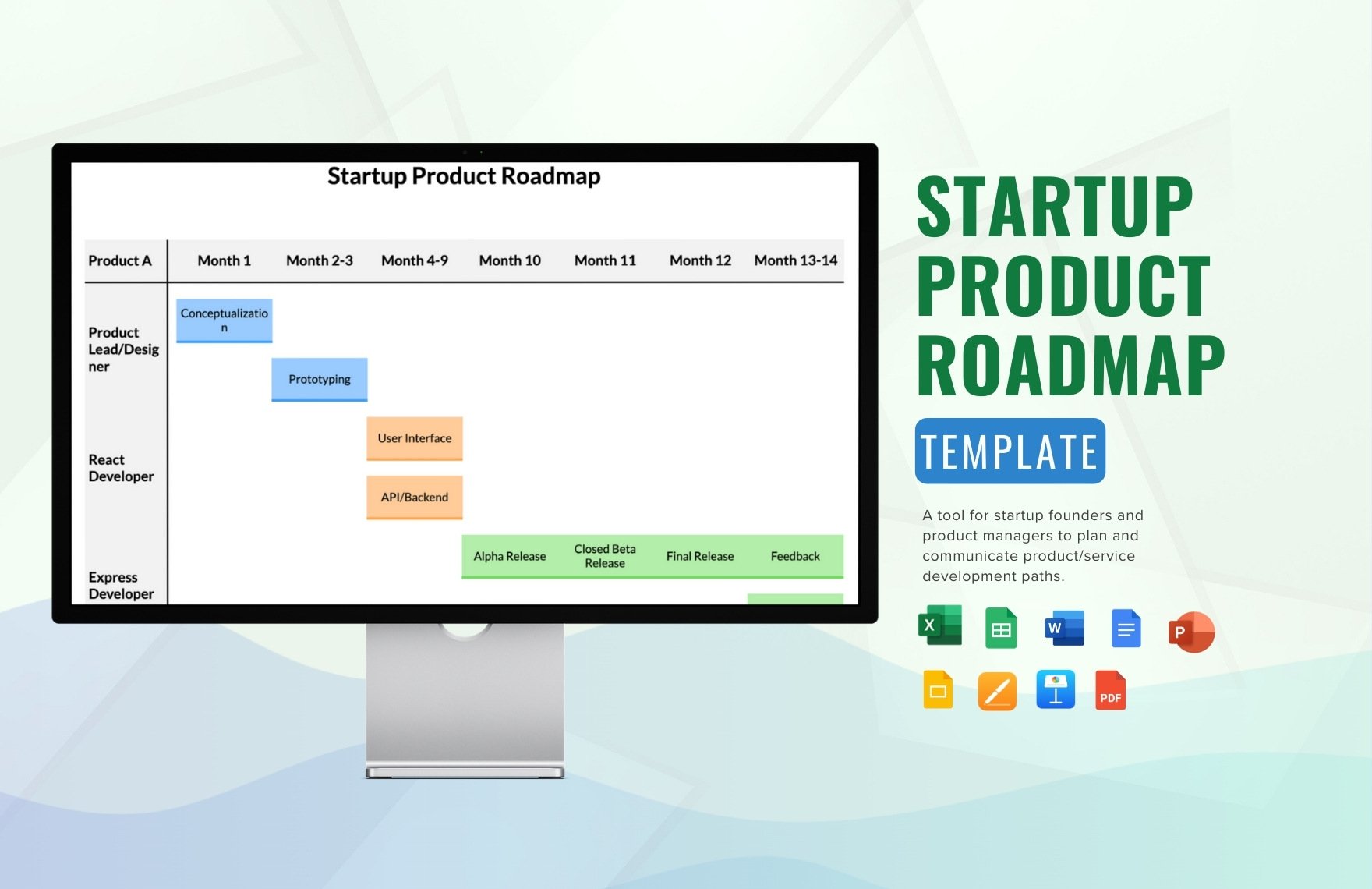 Startup Product Roadmap Template in Word, Google Docs, Excel, PDF, Google Sheets, Apple Pages, PowerPoint, Google Slides, Apple Keynote