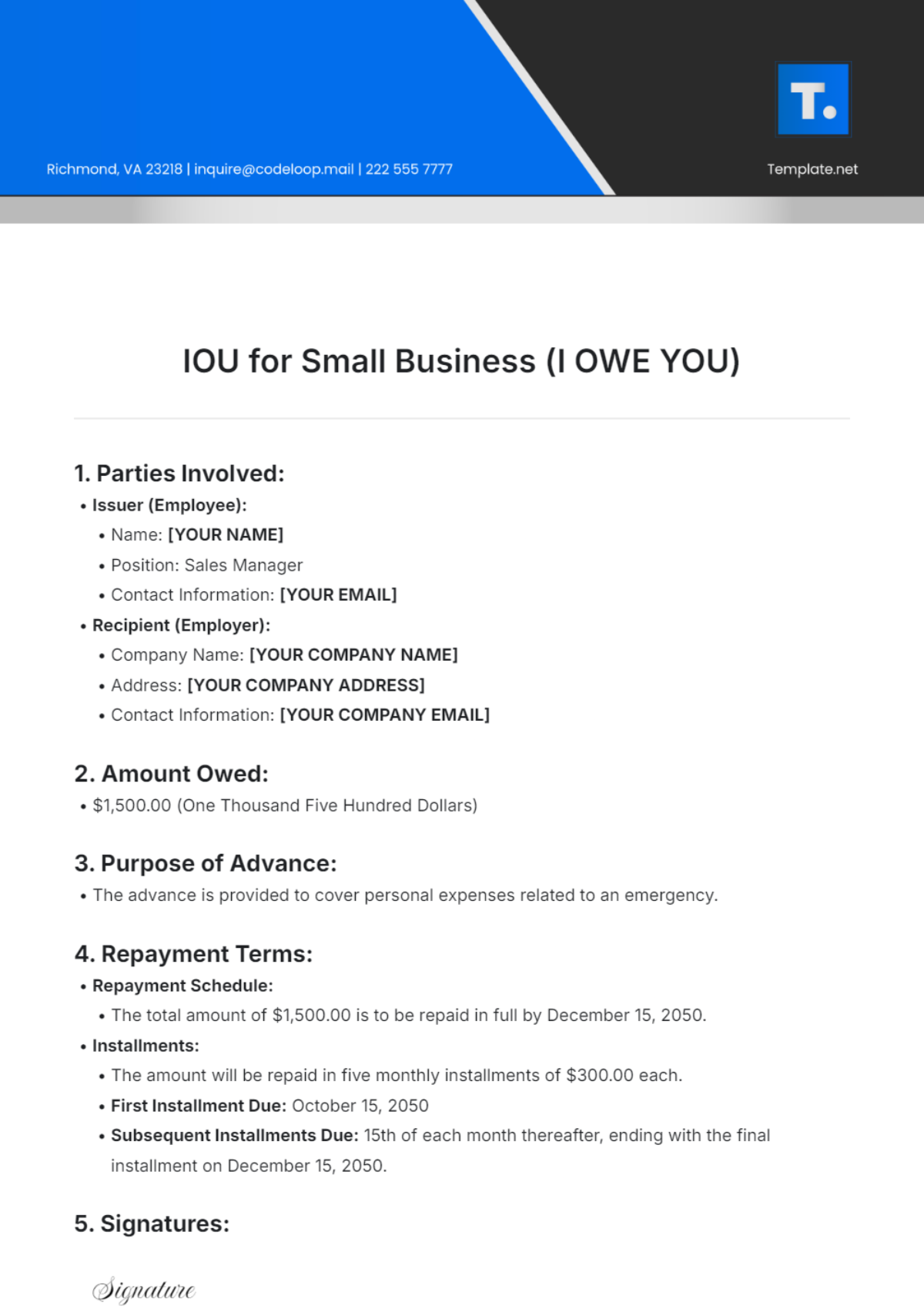 IOU for Small Business Template - Edit Online & Download