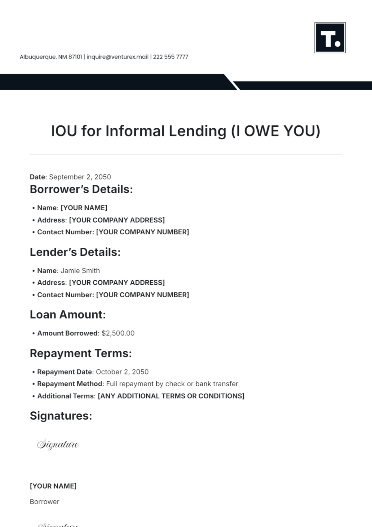 IOU for Informal Lending Template - Edit Online & Download