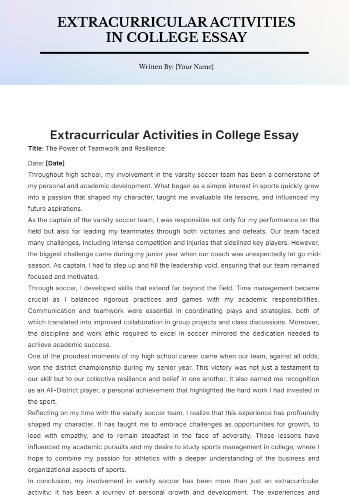 Extracurricular Activities College Essay Template - Edit Online & Download