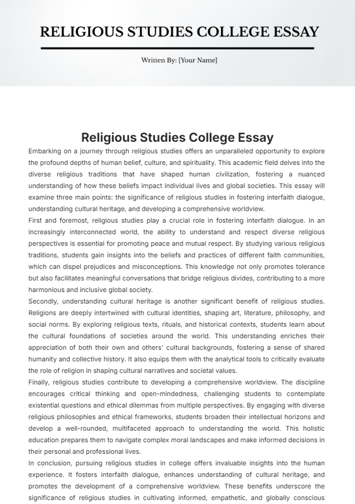 Religious Studies College Essay Template - Edit Online & Download