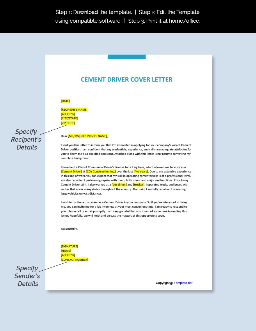 Cement Driver Cover Letter Template