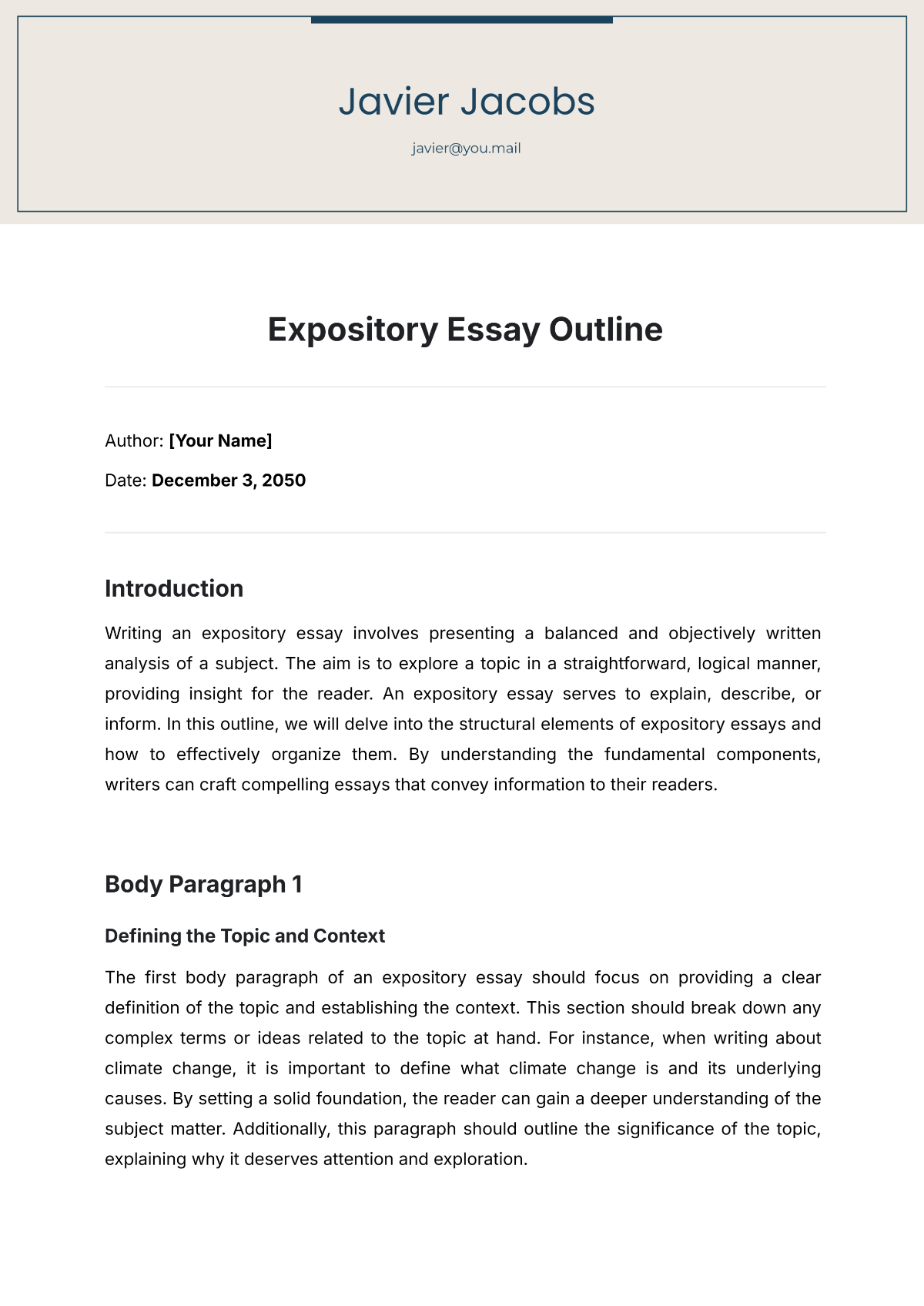 Expository Essay Outline Template - Edit Online & Download