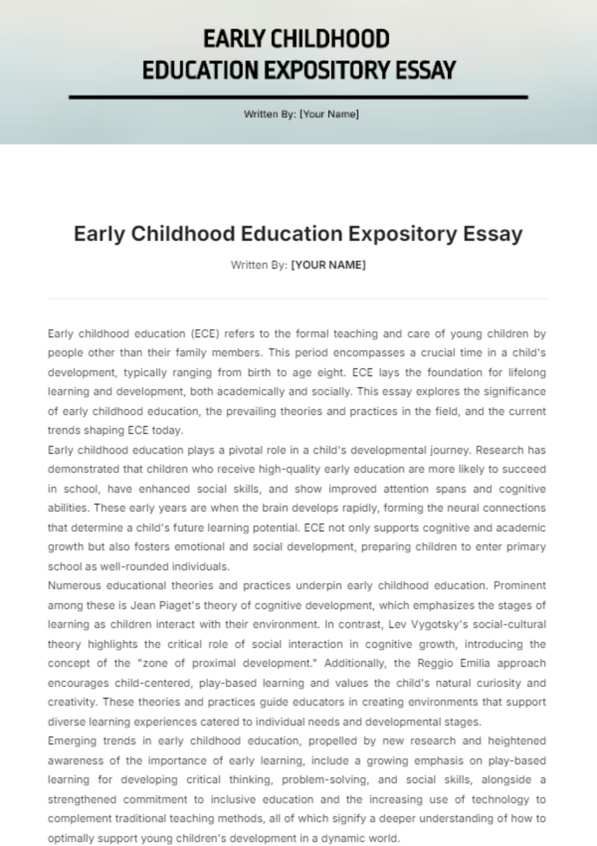 Early Childhood Education Expository Essay Template - Edit Online & Download