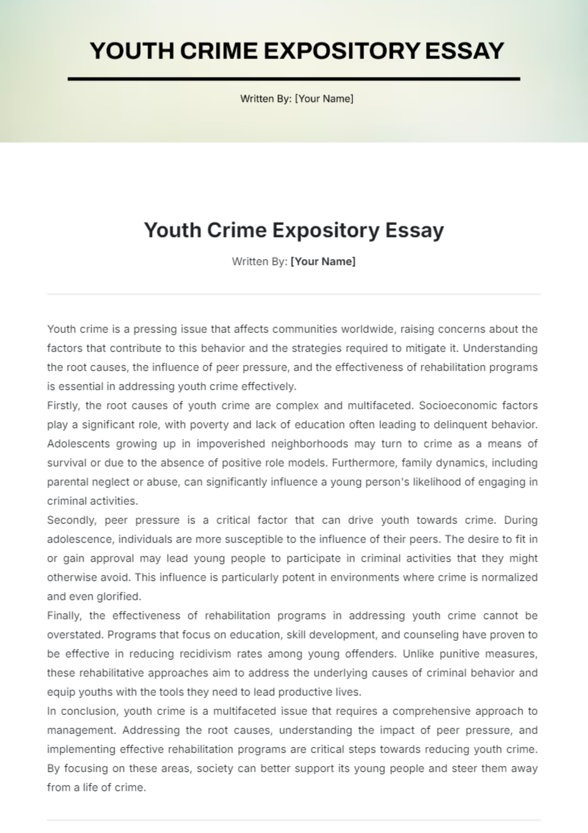 Youth Crime Expository Essay Template - Edit Online & Download