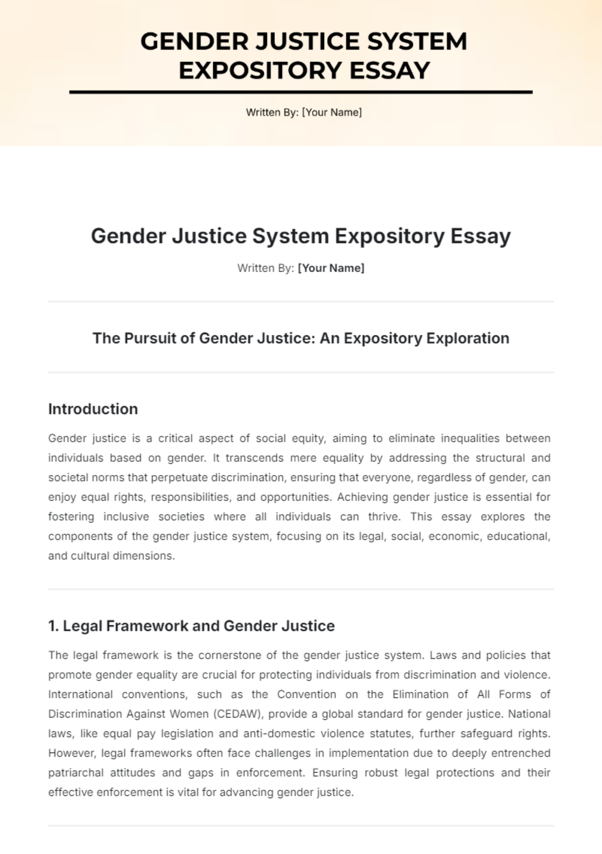 Gender Justice System Expository Essay Template - Edit Online & Download