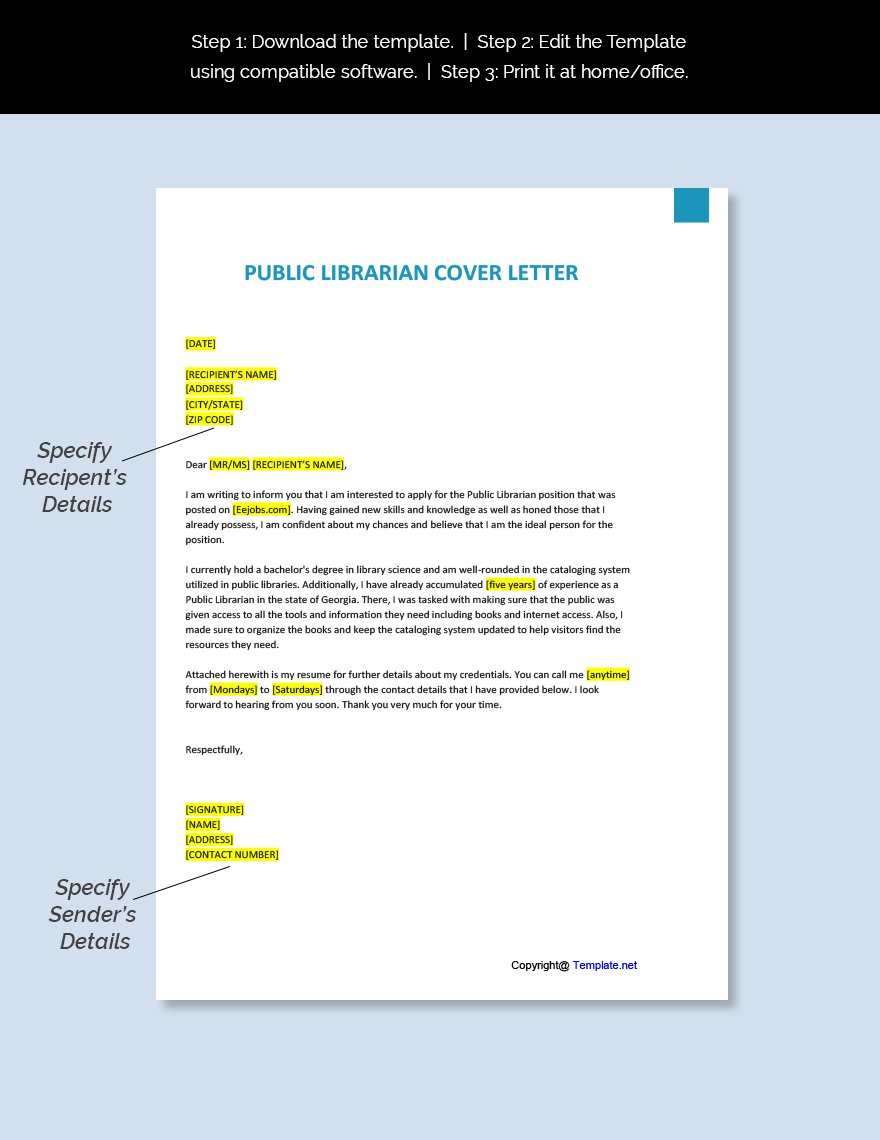 Public Librarian Cover Letter Template