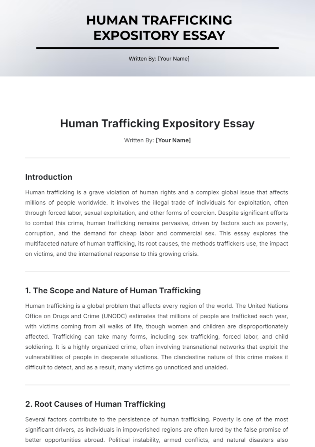 Human Trafficking Expository Essay Template - Edit Online & Download