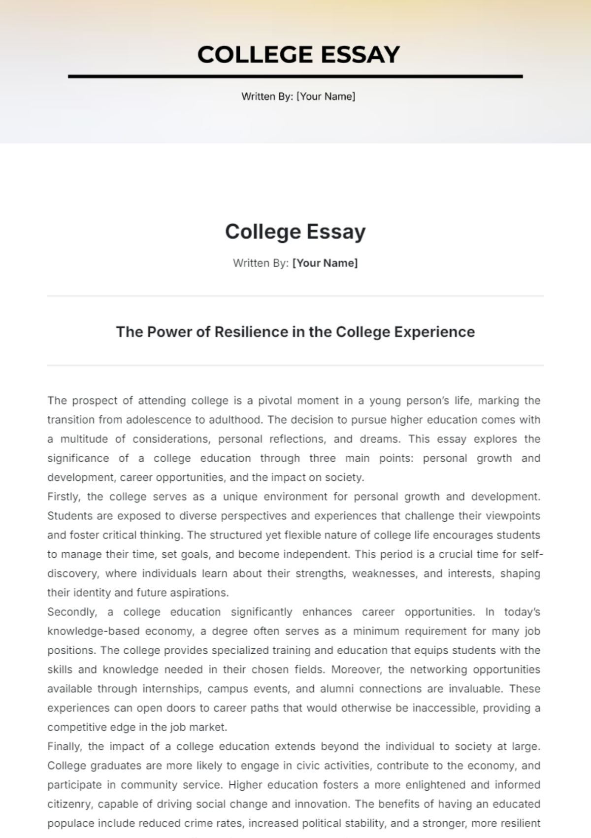 College Essay Template - Edit Online & Download