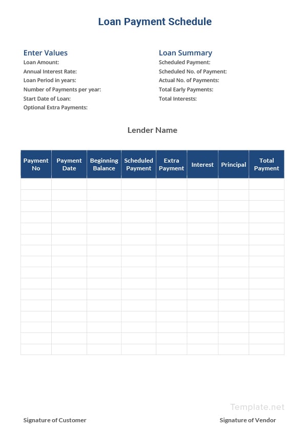 Loan Payment Schedule Template In Microsoft Word Excel Apple Pages 