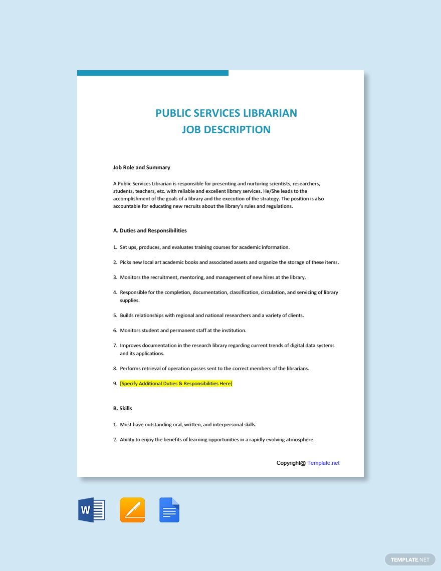 Free Public Services Librarian Job Description