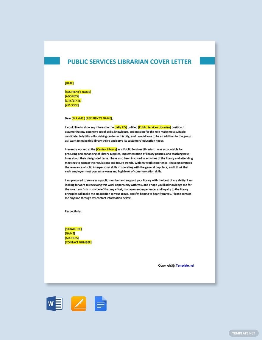 Public Services Librarian Cover Letter Template