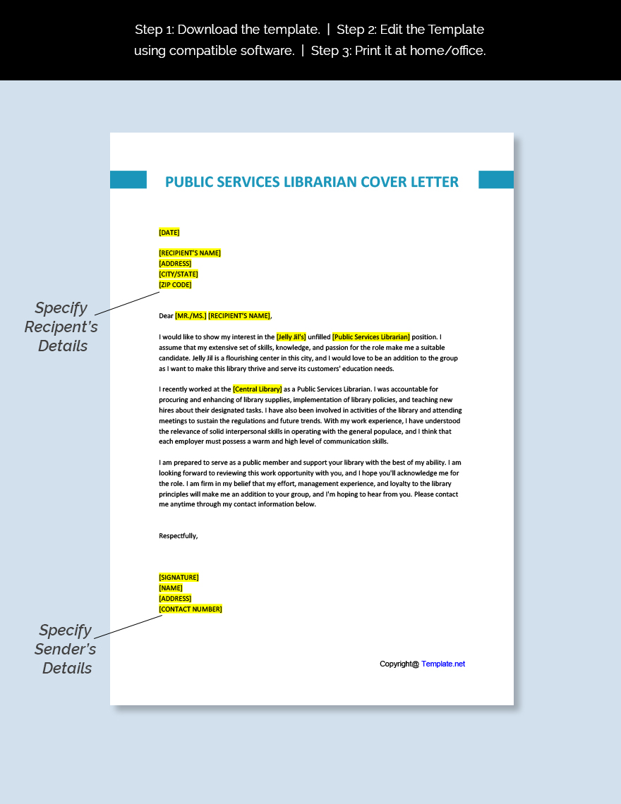 Public Services Librarian Cover Letter Template