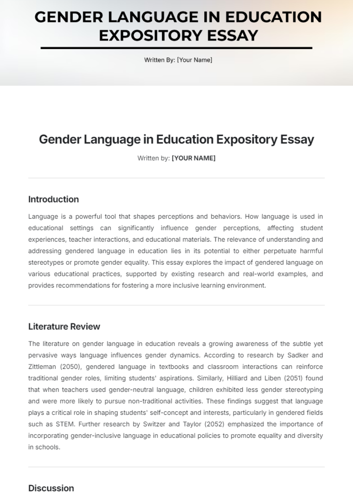 Gender Language in Education Expository Essay Template - Edit Online & Download