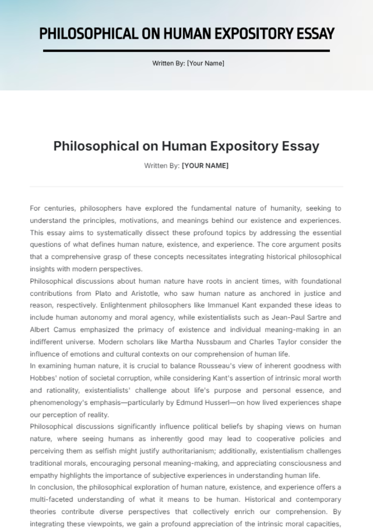 Philosophical on Human Expository Essay Template - Edit Online & Download