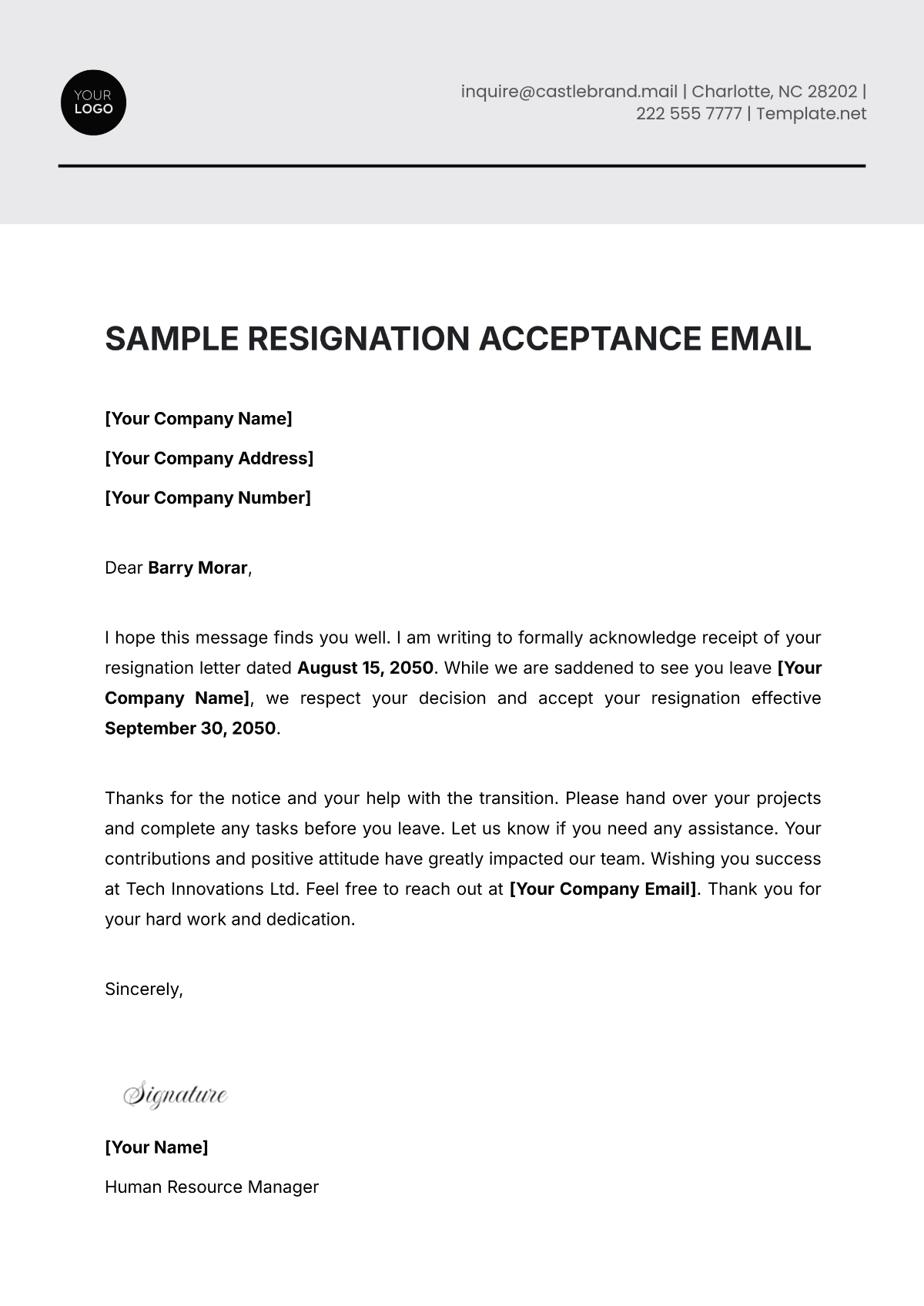 Sample Resignation Acceptance Email Template - Edit Online & Download