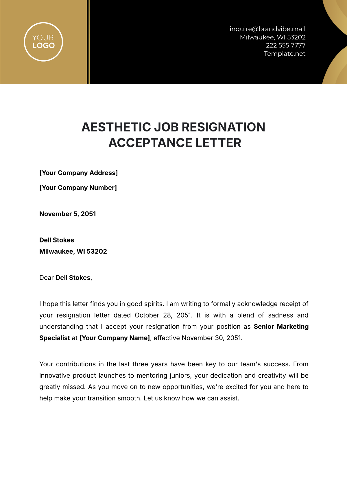 Aesthetic Job Resignation Acceptance Letter Template - Edit Online & Download