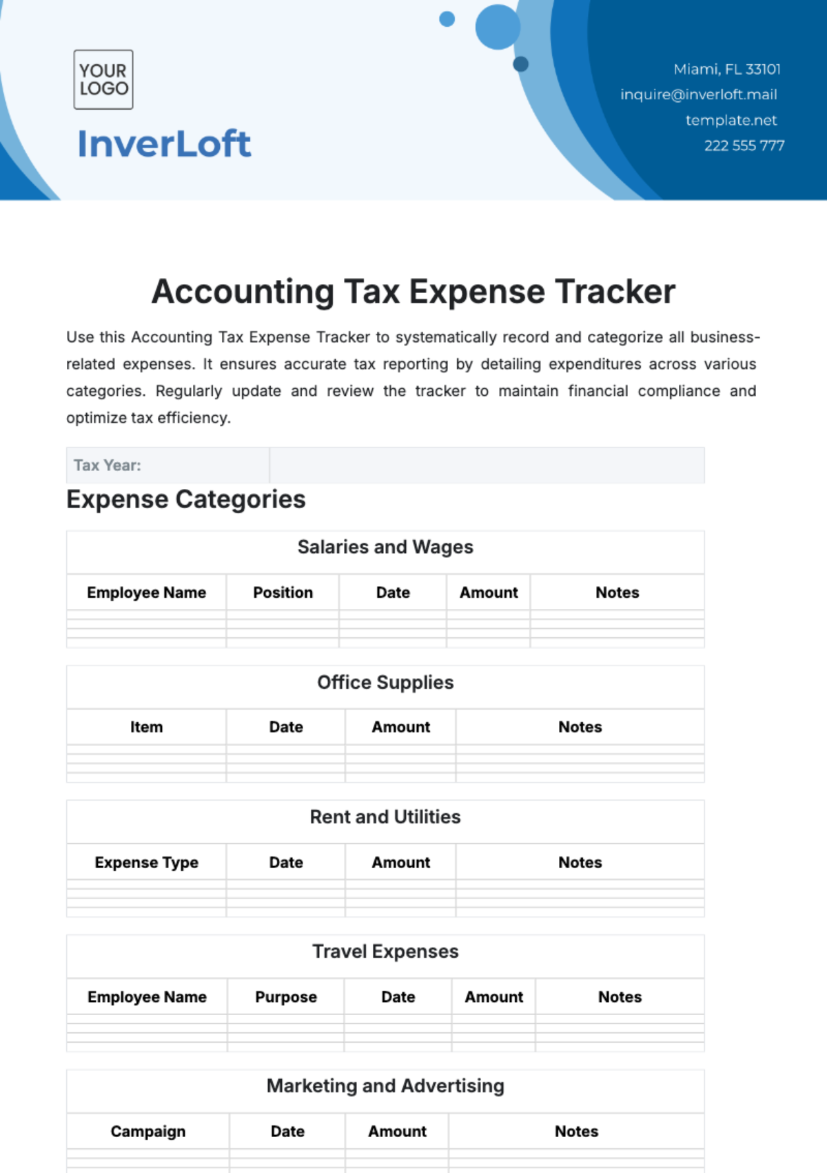 Free Accounting Tax Expense Tracker Template