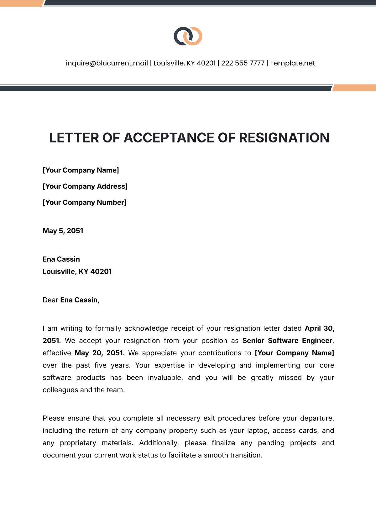 Letter of Acceptance of Resignation Template - Edit Online & Download