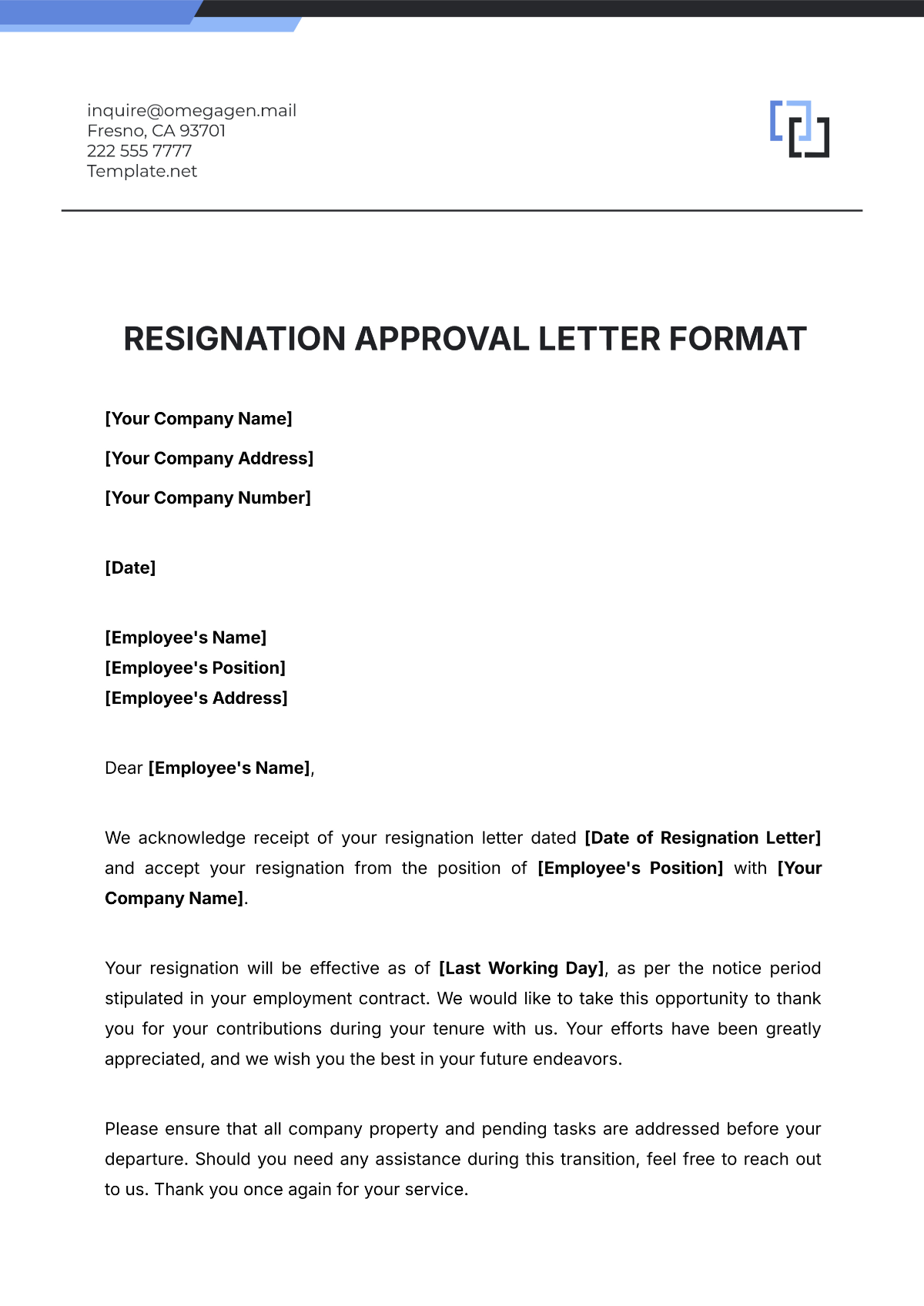 Resignation Approval Letter Format Template - Edit Online & Download