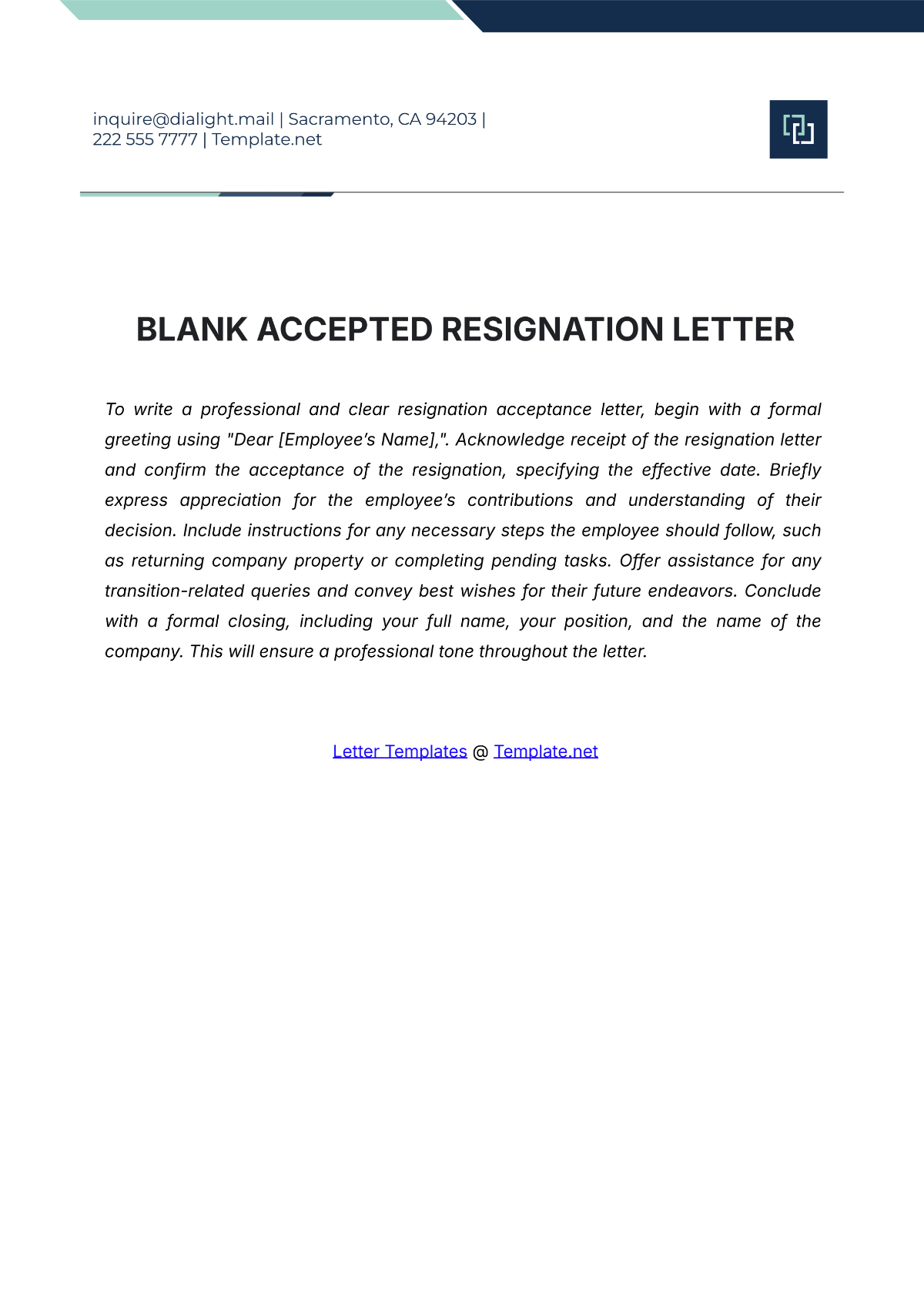 Blank Accepted Resignation Letter Template - Edit Online & Download