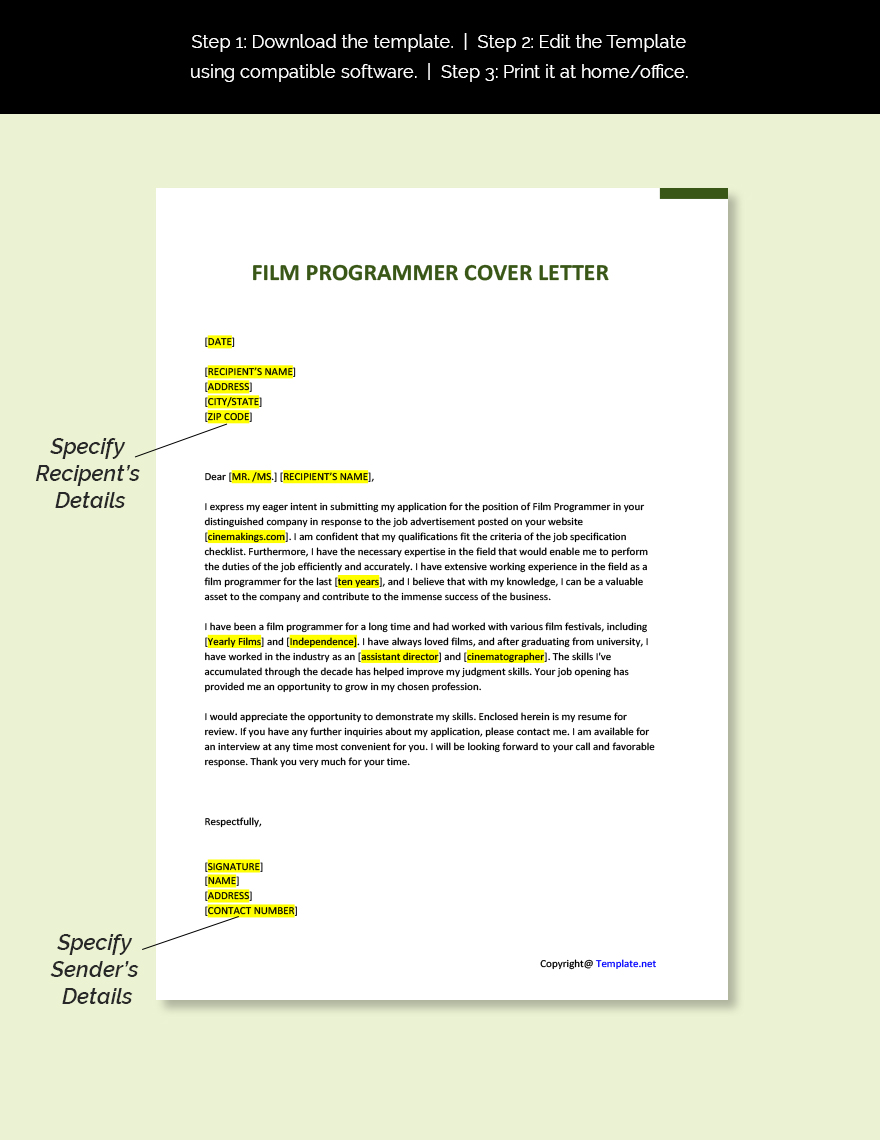 Film Programmer Cover Letter