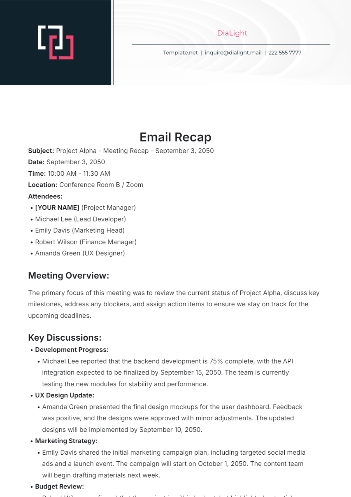 Email Recap Template