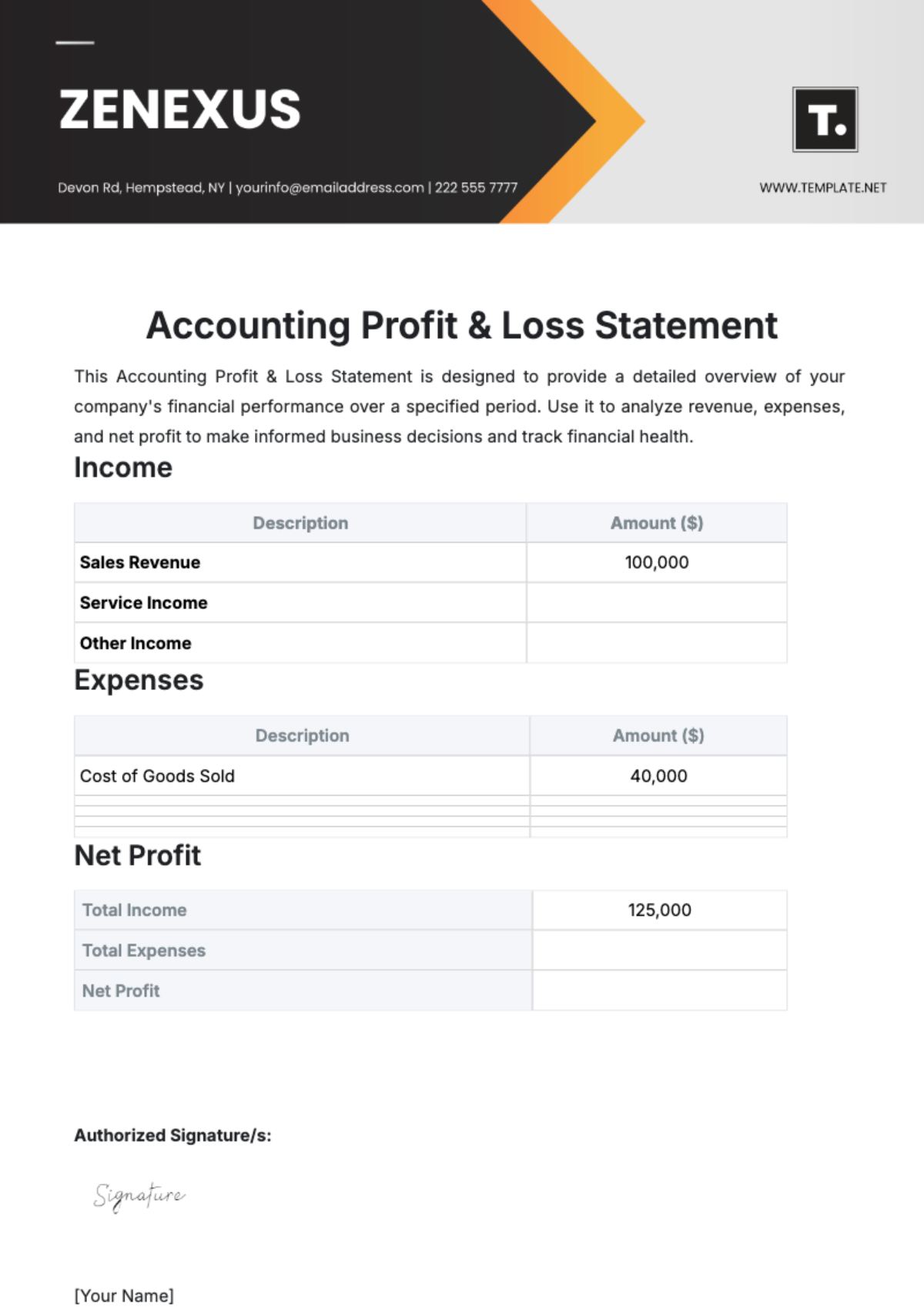 Accounting Profit & Loss Statement Template - Edit Online & Download