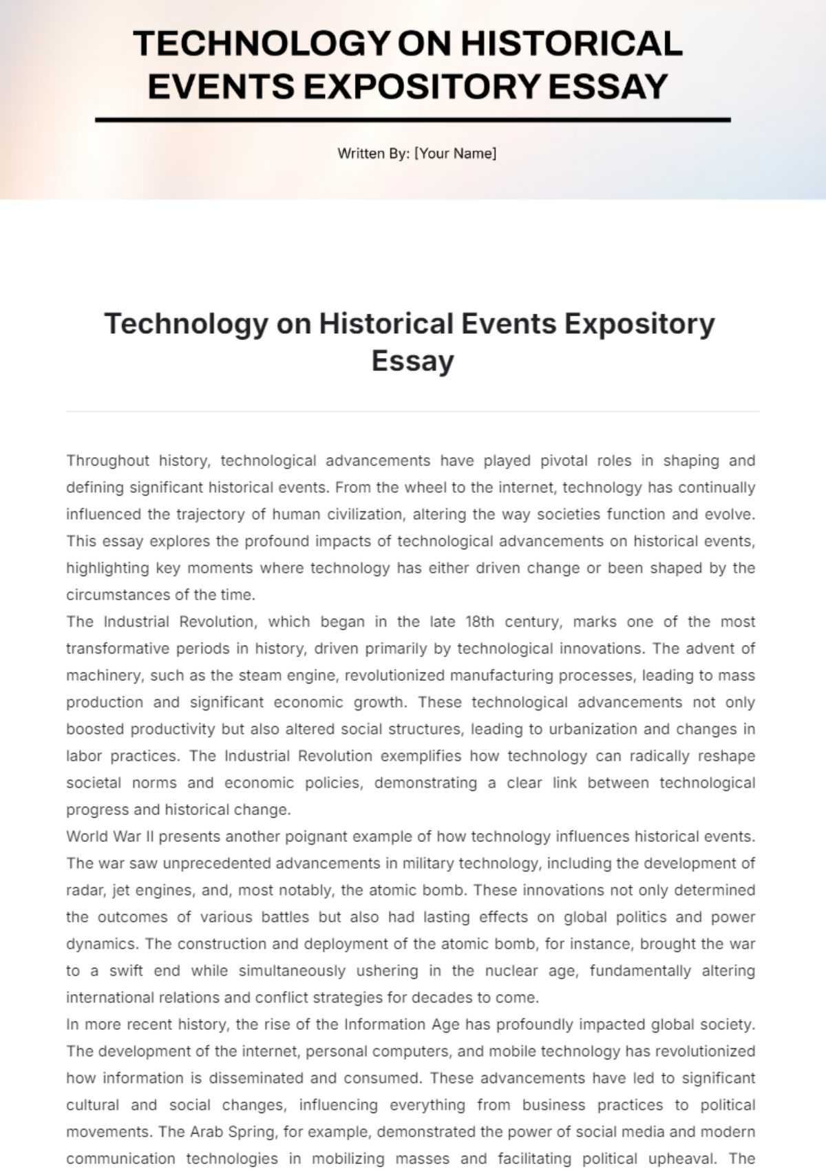 Technology on Historical Events Expository Essay  Template - Edit Online & Download