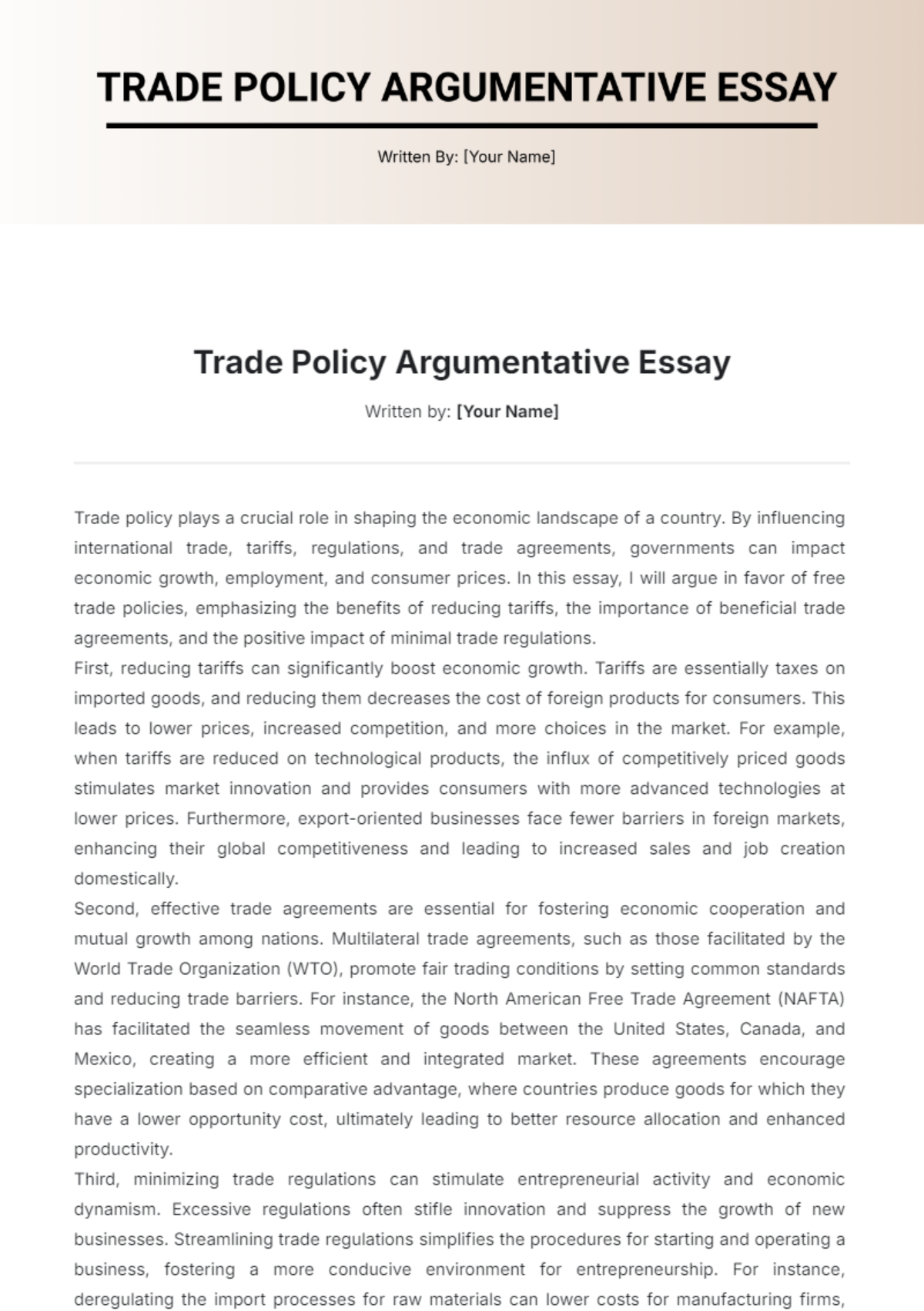 Trade Policy Argumentative Essay Template - Edit Online & Download