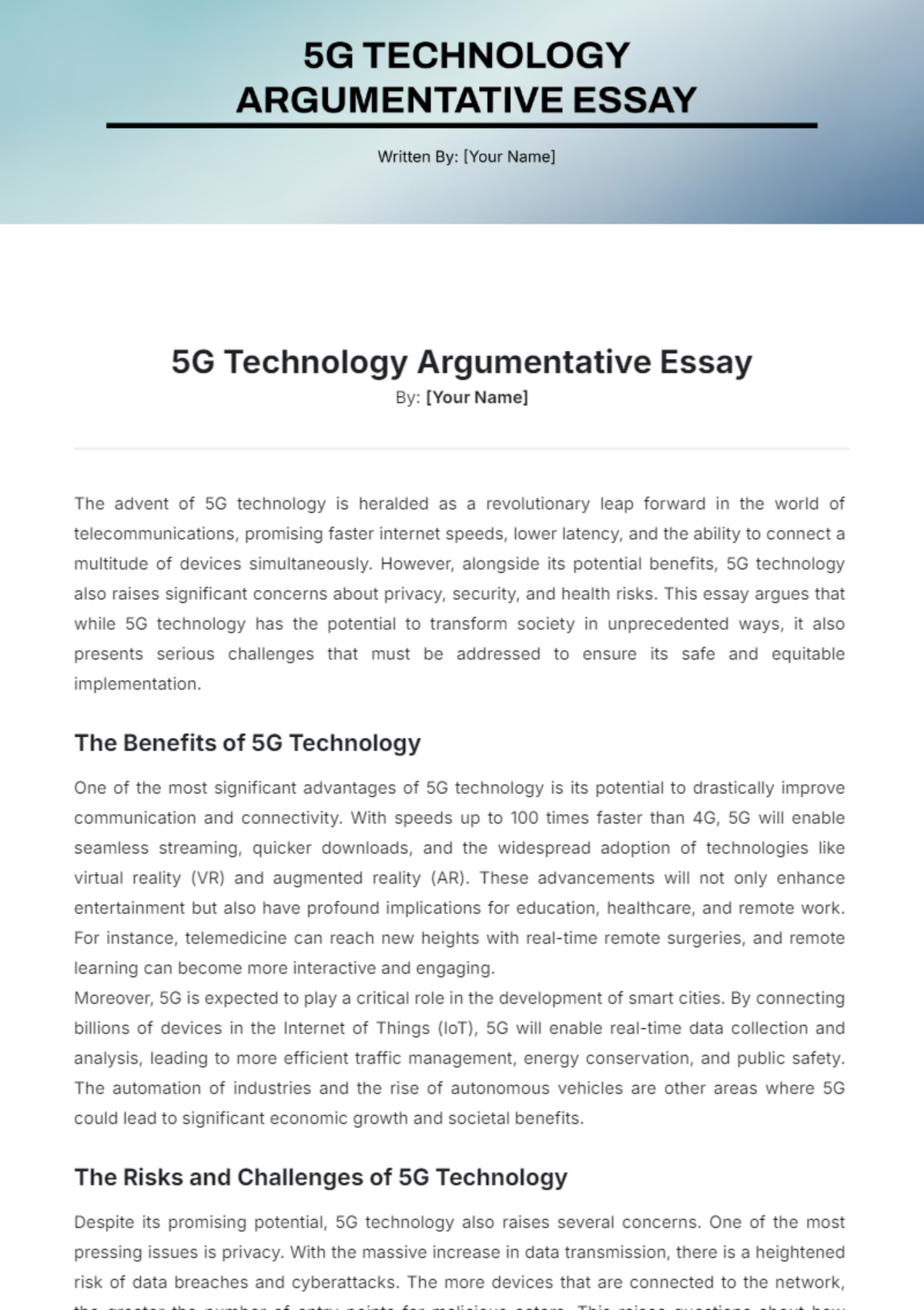 5G Technology Argumentative Essay Template - Edit Online & Download