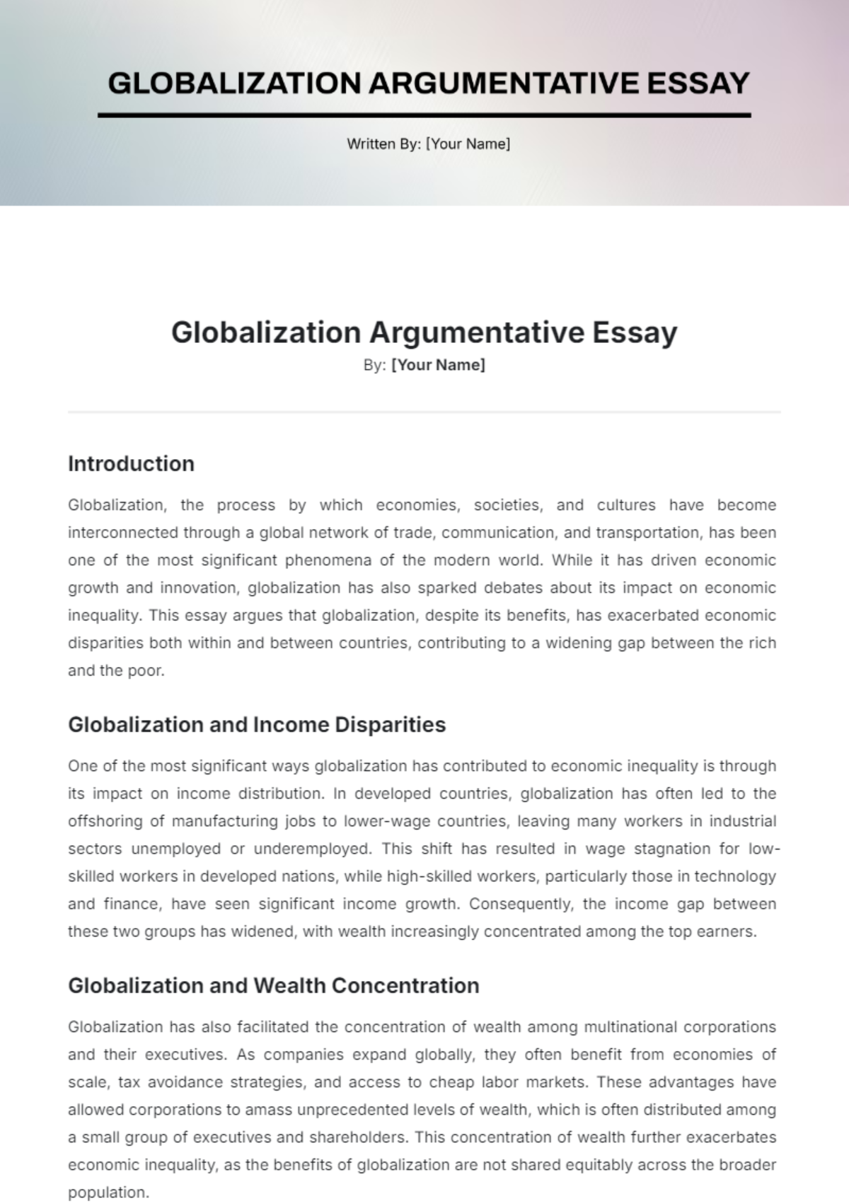 Globalization Argumentative Essay Template