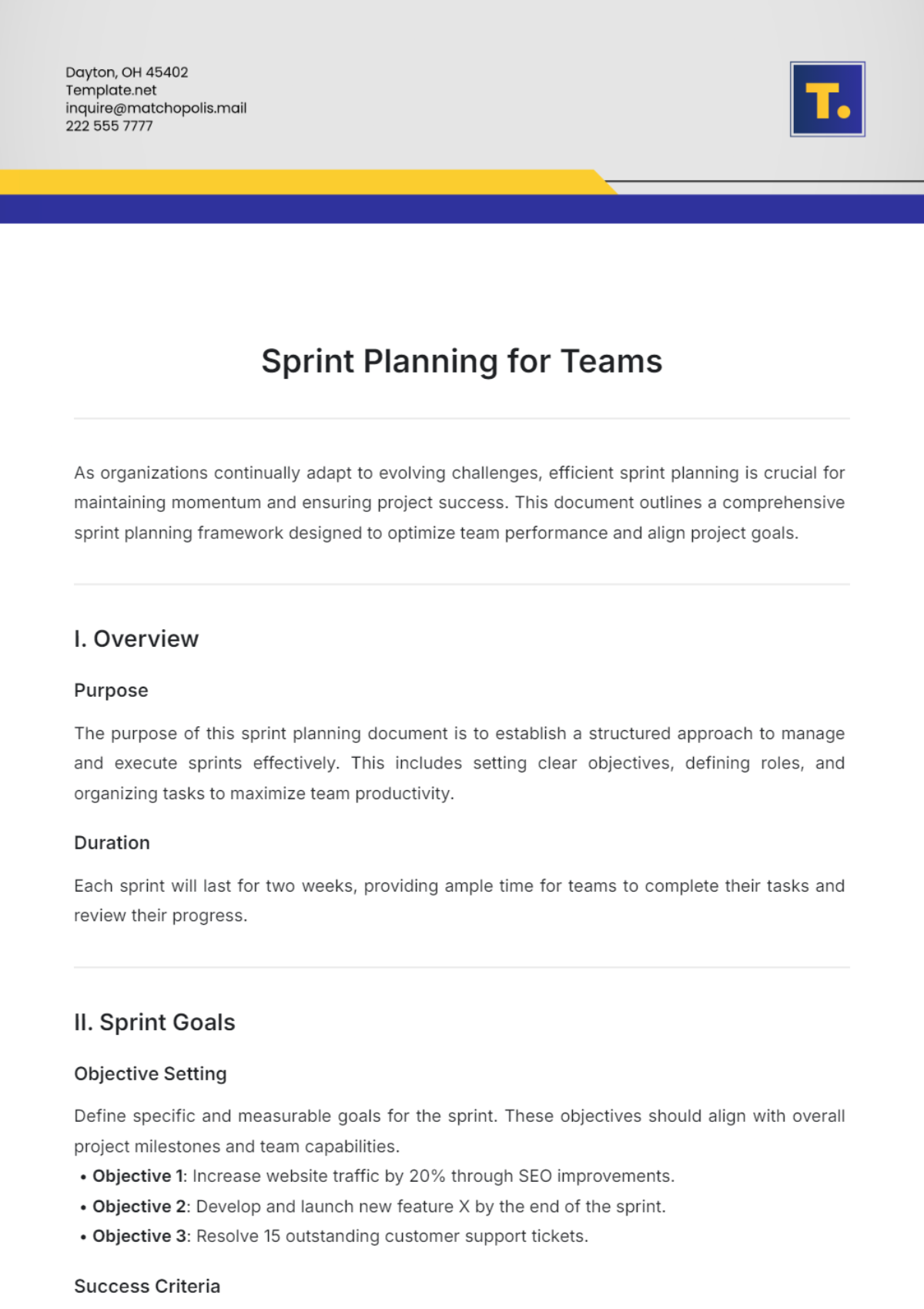 Sprint Planning Template for Teams