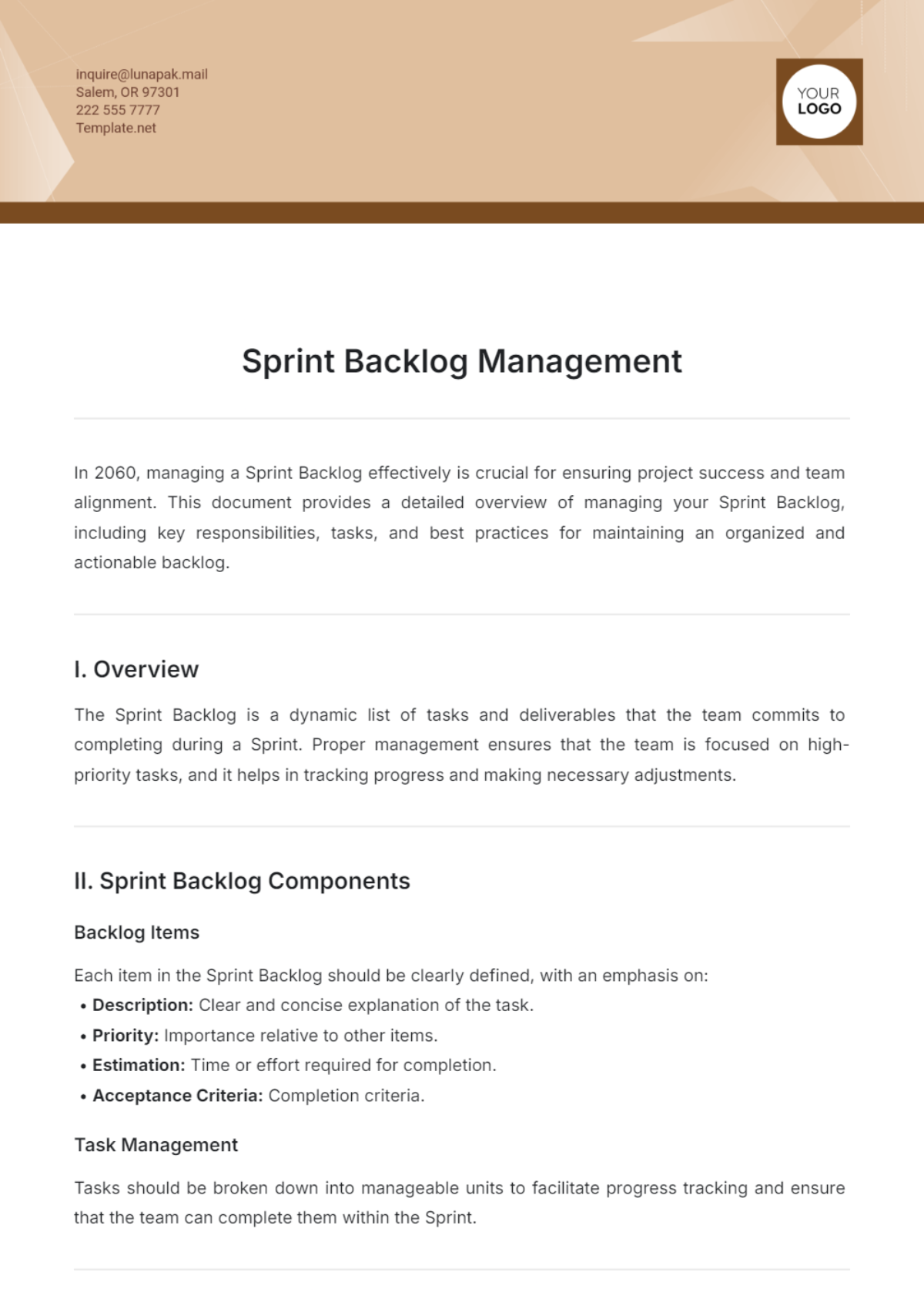 Sprint Backlog Management Template