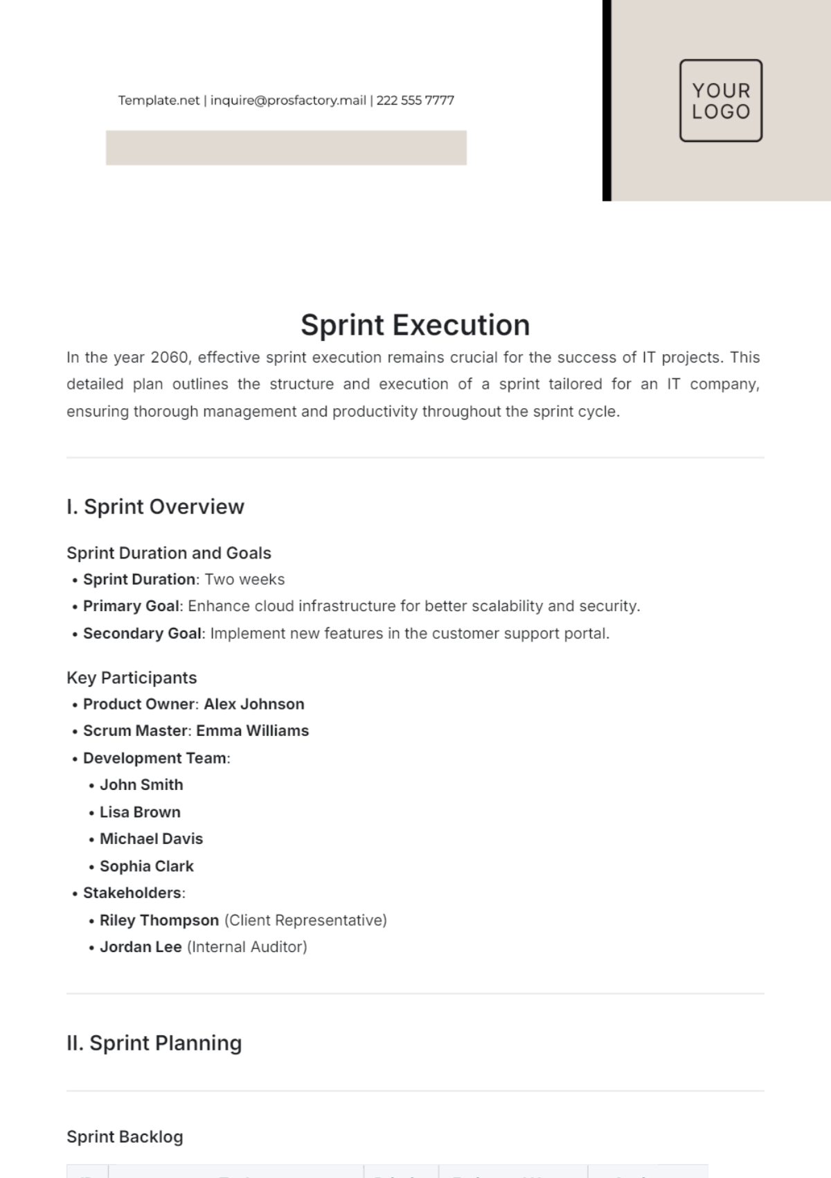 Sprint Execution Template