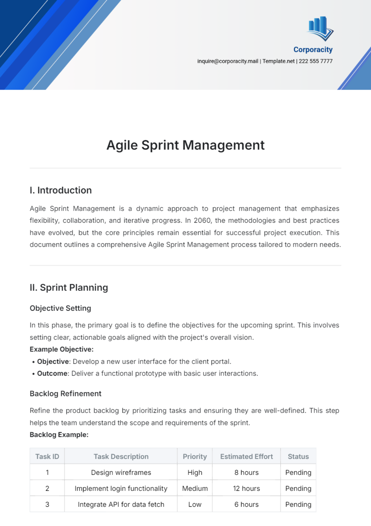 Agile Sprint Management Template