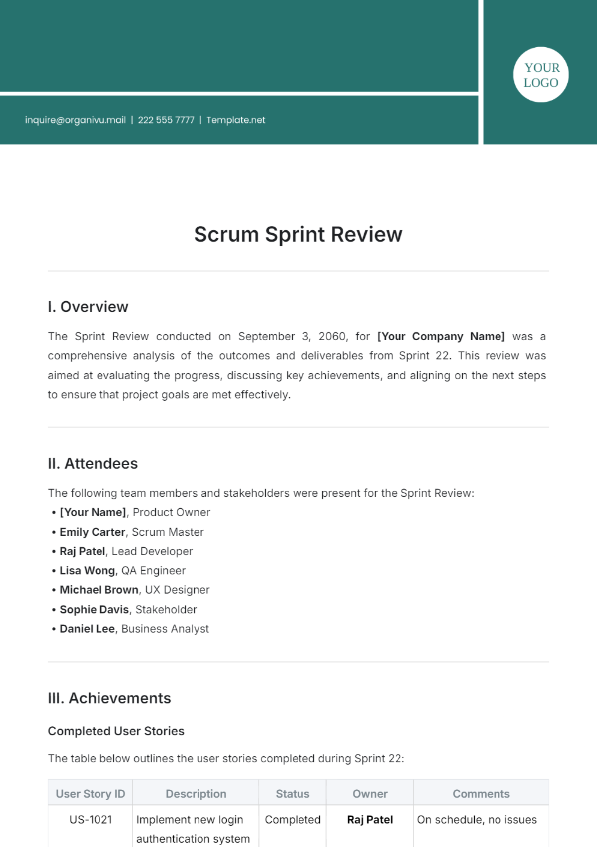 Scrum Sprint Review Template